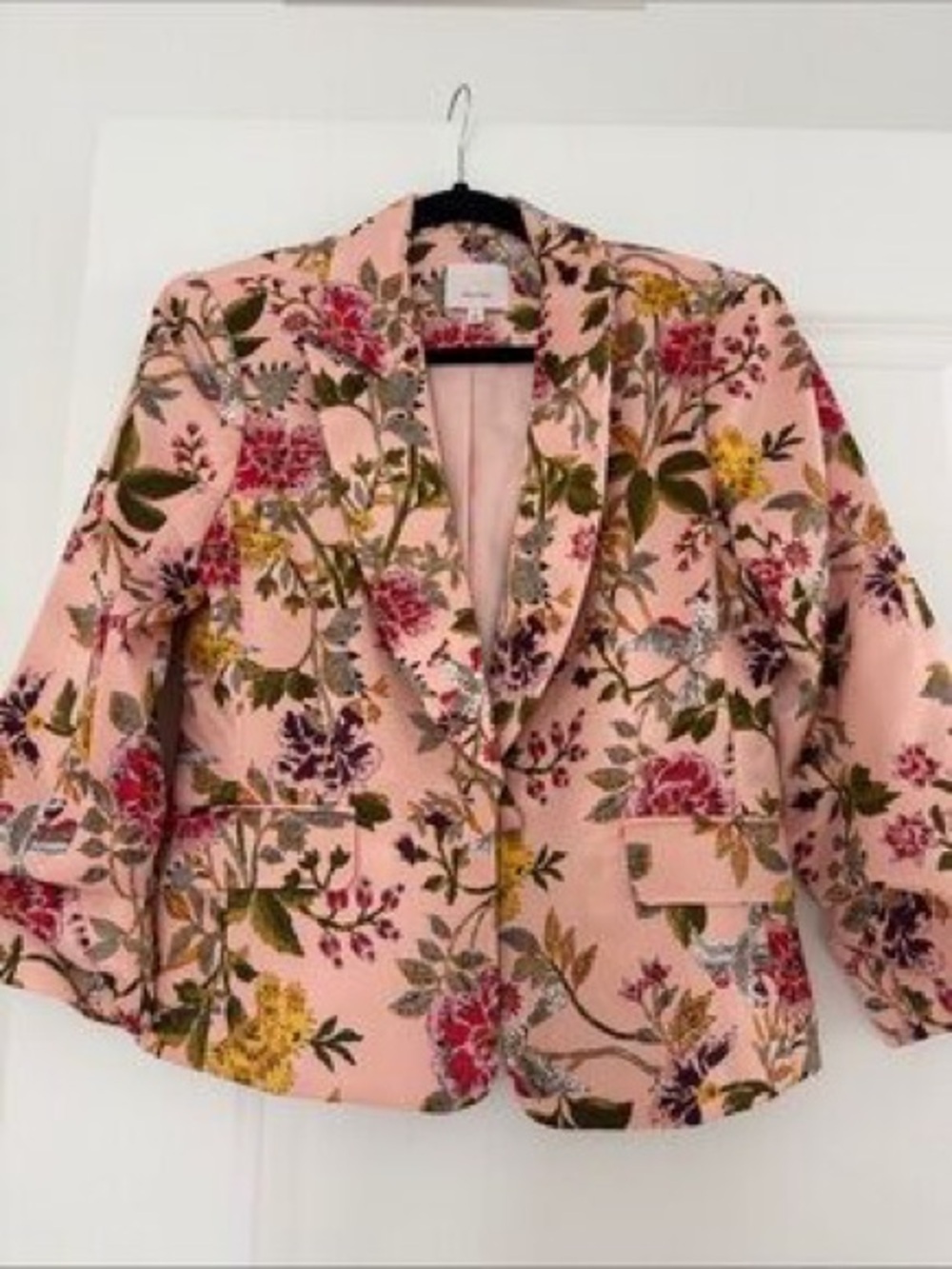 cinq a sept Pink Floral Notch-Lapel Blazer